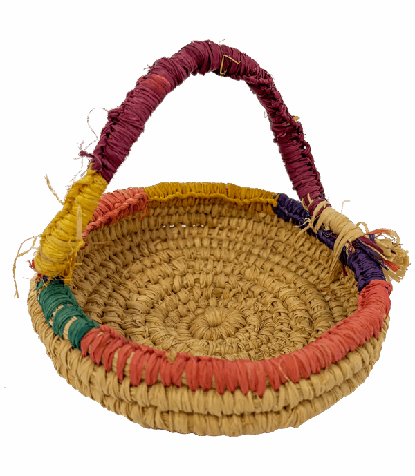 Rainbow weaving basket by Aunty Millie Taylor