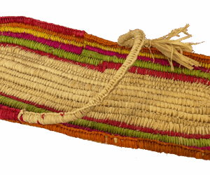 Rainbow woven jewellery traveler dish by Aunty Millie Taylor