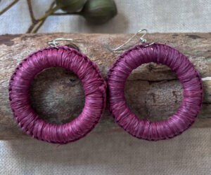 Maroon woven earrings - large by Melissa Taylor