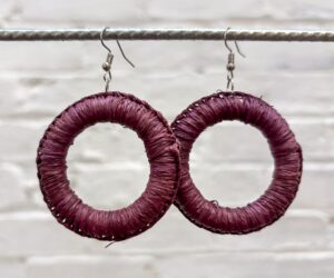 Maroon woven earrings - large by Melissa Taylor