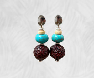 Painted quandong & turquoise earrings by Dja Yingila