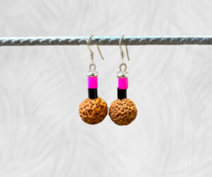 Quandong with pink and black beads earrings by Dja Yingila