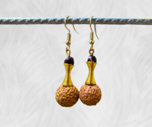 Quandong & Mookite, gold earrings by Dja Yingila