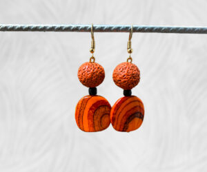 Painted Quandong & orange swirl earrings by Dja Yingila