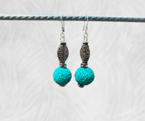 Turquoise quandong with silver bead earrings by Dja Yingila