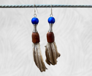 Emu feather and blue bead earrings by Dja Yingila