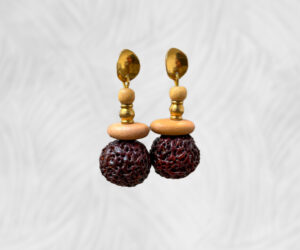 Quandong with gold & wooden bead earrings by Dja Yingila
