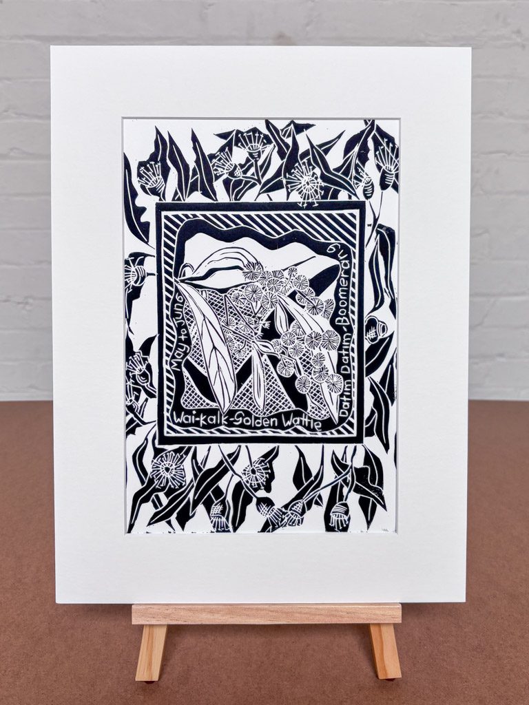 Datim-datim & Wai-Kalk - Djaara Seasons Lino Print by Krishna Heffernan