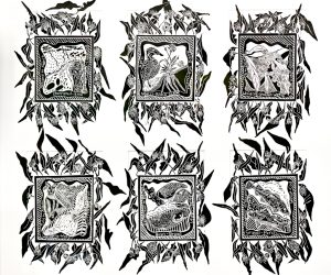Djaara Seasons Lino Print framed set by Krishna Heffernan